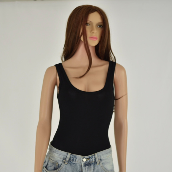 Solemio Tops - Black Round Neck Vest Top
